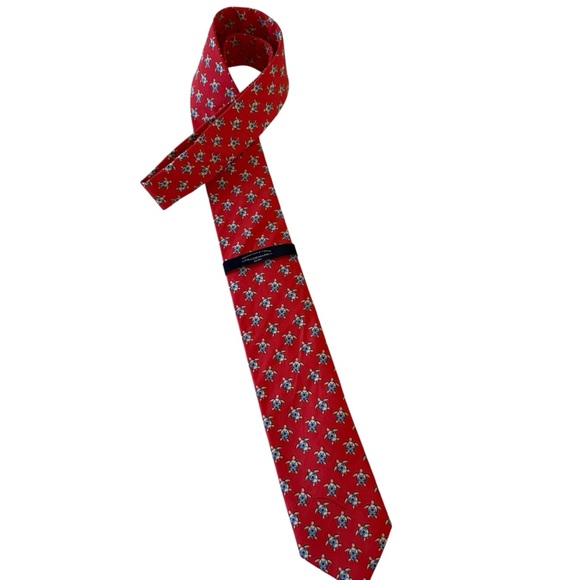 Turtles Necktie Slim Tie Roundtree & Yorke Men’s 100% Cotton Red turtle - Picture 1 of 3